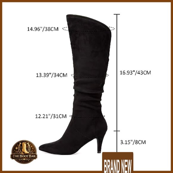 Knee High Slouchy Boots Wide Calf Kitten Heel Pointed Toe Pull On Winter - Picture 4 of 7